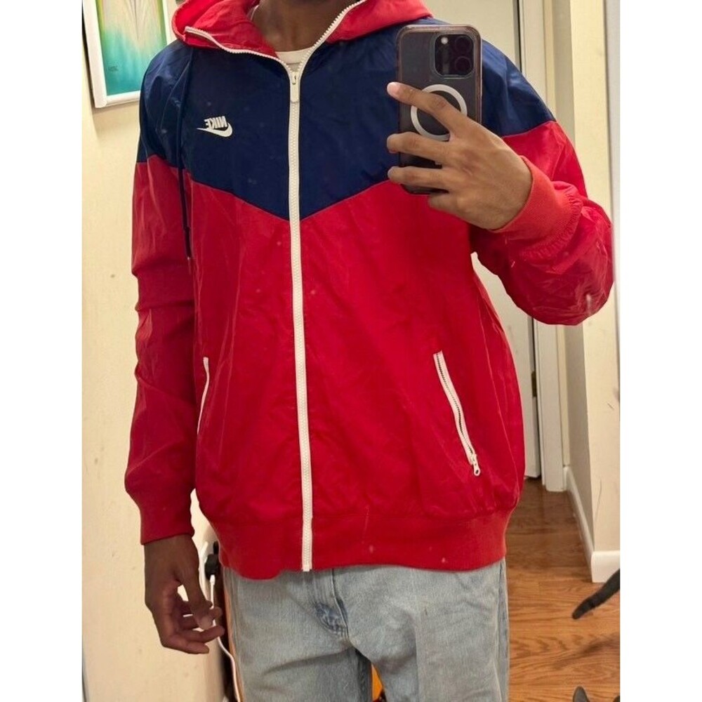 Nike Vintage Rare Windrunner Jacket Windbreaker Nylon Glanz Red Blue Large